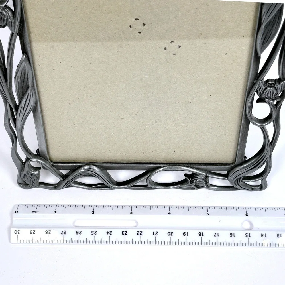 Vtg Art Nouveau Revival Floral Photo Frame Pewter Fairy Gothic Iris Floral Vine
